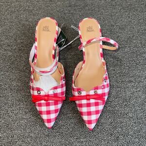Wild Fable Red White Gingham Kitten Heel Mules Bow Coquette Pointed Toe Size 7.5